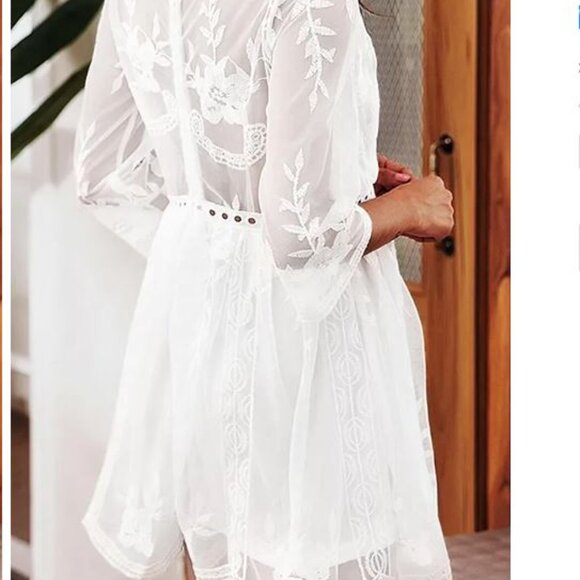 ROMANTIC CUPSHE White Lace Embroidery V-Neck Mini Dress Women's XXL/24/26 BNWT - Picture 2 of 13
